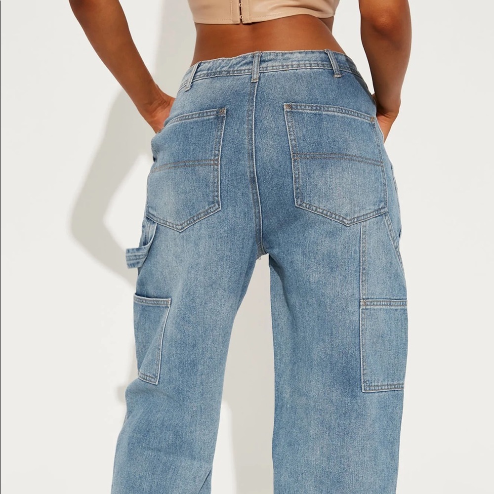 ❌SOLD❌Fashion Nova Carpenter Baggy Utility Cargo Pants Skater Jeans denim size 9 - Picture 3 of 12